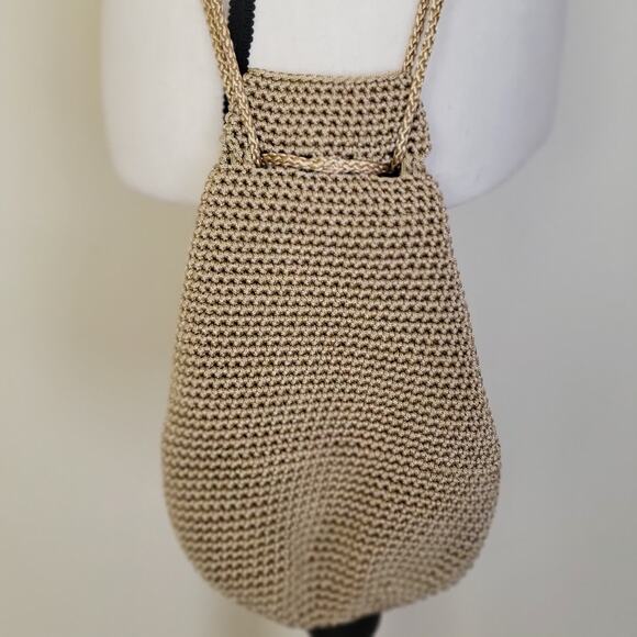 Varsha Patel Crochet Drawstring Crossbody Bag Braided Straps Aged Silver Detail - Picture 2 of 10